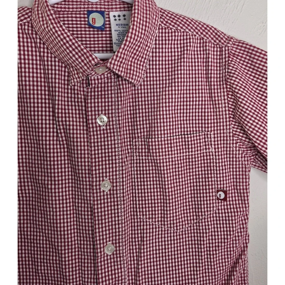 Vintage Boys Size 4 Gymboree Year 2000 Red White Checkered Button Shirt Cotton